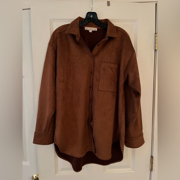 LOFT Faux Suede Relaxed Pocket Tunic Shirt - Picture 8 of 10